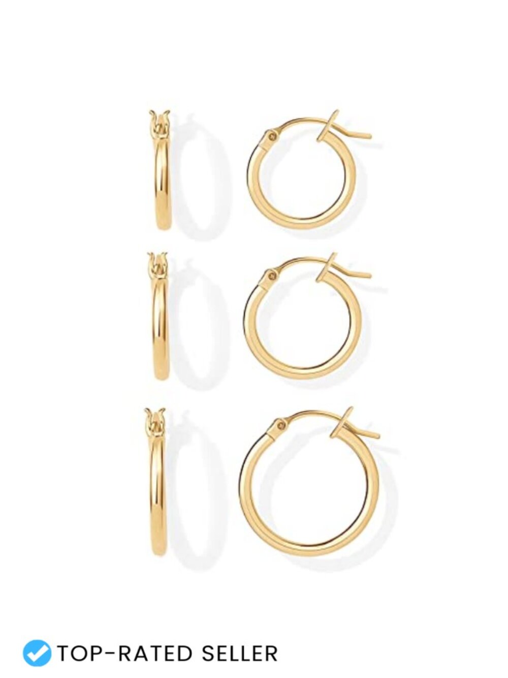 18K Gold Plated Small Hoop Earrings for Women - 3 Pair Set Hypoallergenic